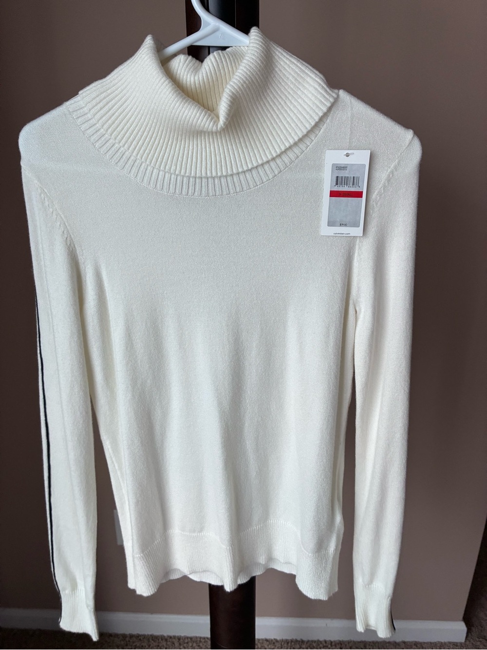 Calvin Klein Jeans Ivory Turtleneck Sweater with Side Stripe